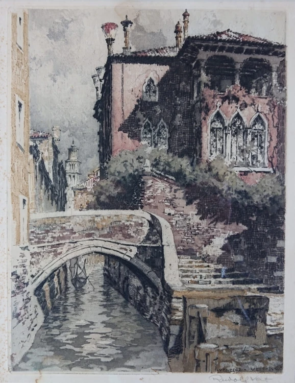 Wenecja - kolorowa akwaforta - Rudolf Veit