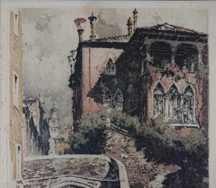 Wenecja - kolorowa akwaforta - Rudolf Veit
