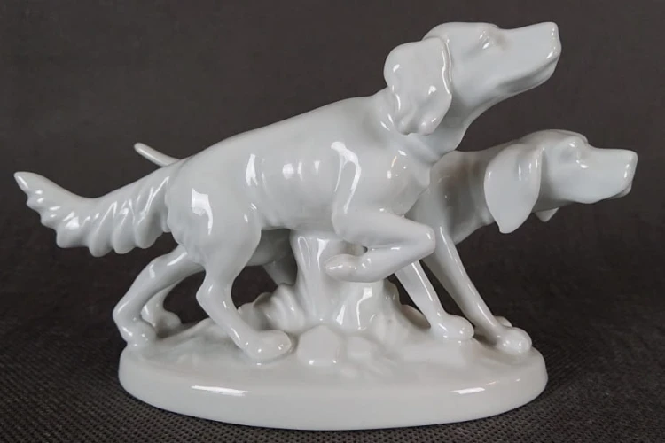 Seter i wyżeł - Figurka z porcelany - Wytwórnia Gerold