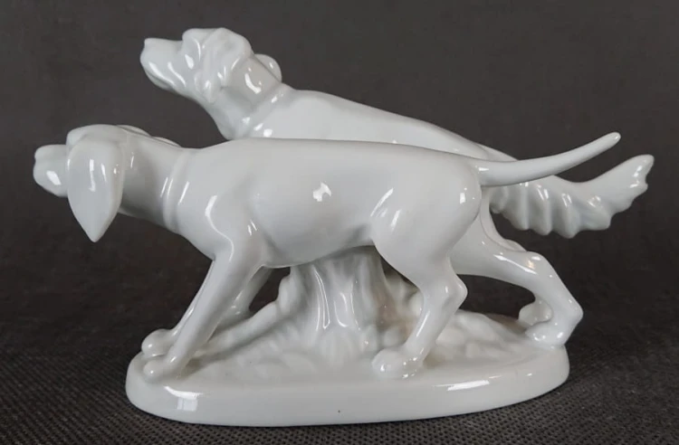 Seter i wyżeł - Figurka z porcelany - Wytwórnia Gerold