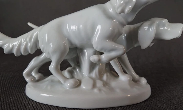 Seter i wyżeł - Figurka z porcelany - Wytwórnia Gerold