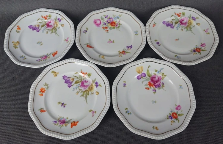 Talerzyki deserowe Perlrand 5 szt. - Stara porcelana Rosenthal