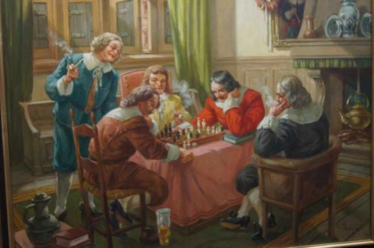 Stary obraz Szlacheckie zabawy partia szachów Hermann Prediger