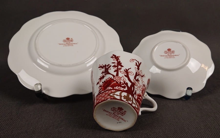 Piękny zestaw śniadaniowy - Angielska porcelana Coalport - Indian Tree Coral