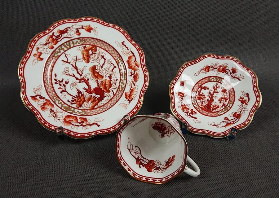 Piękny zestaw śniadaniowy - Angielska porcelana Coalport - Indian Tree Coral