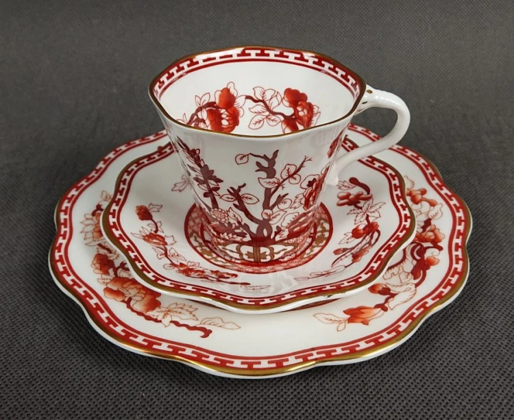 Piękny zestaw śniadaniowy - Angielska porcelana Coalport - Indian Tree Coral