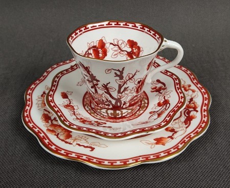 Piękny zestaw śniadaniowy - Angielska porcelana Coalport - Indian Tree Coral