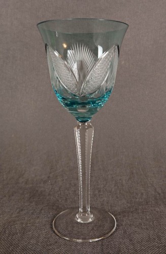 Turkusowy szklany kielich do wina - VEB Bleikristall Arnstadt