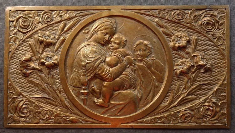 Madonna z dzieciątkiem - Duża plakieta - włoska secesja