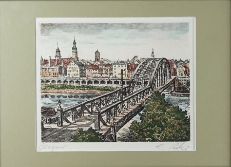 Kolorowa akwaforta Głogów - Glogau - Richard Adler