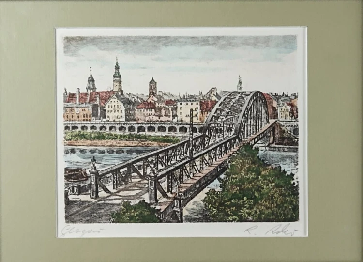 Kolorowa akwaforta Głogów - Glogau - Richard Adler