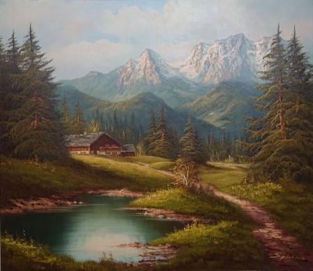 Obraz utrzymany w realistycznej, dekoracyjnej stylistyce, charakterystycznej dla niemieckiego malarstwa pejzażowego lat 60.–70. XX wieku.