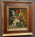 "Bukiet Kwiatów" – Obraz Olejny w Bogatej Złoconej Ramie