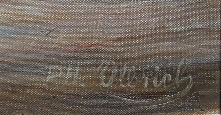 Autentyczna sygnatura artysty „P. H. Olbrich” w dolnym narożniku obrazu olejnego.jpg