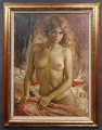 Pełny widok obrazu Bruno Di Maio – zmysłowy akt kobiecy w bogato zdobionej złotej ramie. JPG