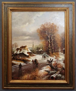 Zimowy Wieczór w Miasteczku | Nastrojowy Olej w Ramie - H. Altenberg