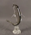 Szklana figurka delfina szkło dymne lata 60. vintage 22 cm