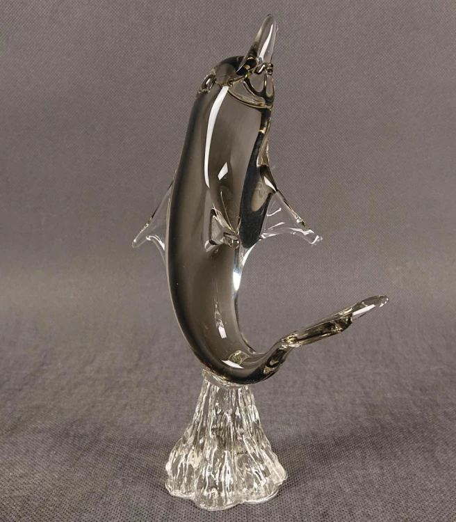 Delfin ze szkła artystycznego dekoracja mid-century modern