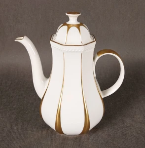 Porcelanowy Dzbanek do Kawy Schirnding Bavaria | Geometryczna Forma | Wytłaczany Wzór i Złocenia | Wys. 23 cm