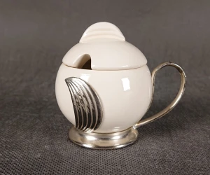 Pojemnik na Musztardę WMF | Art Deco / Bauhaus | Porcelana i Metal | Lata 50.