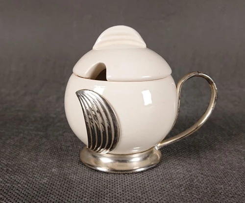 Pojemnik na musztardę WMF porcelana i metalowy stelaż Bauhaus