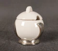 Modernistyczna musztardniczka WMF lata 50. metal i porcelana