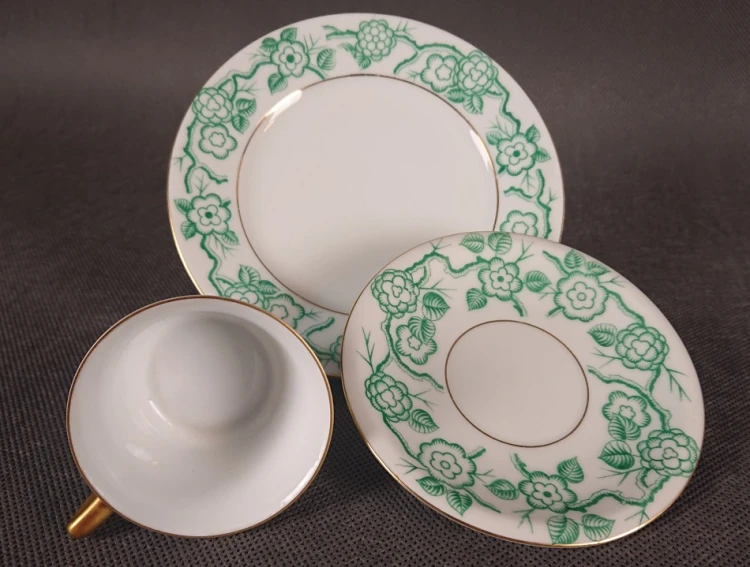 Złocone ranty talerzyka i filiżanki Seltmann porcelana niemiecka