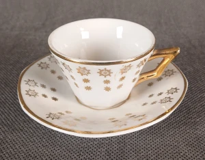 1. Porcelanowy Zestaw do Espresso Vintage | Klasyczna Biel i Złoto | Lata 50./60.