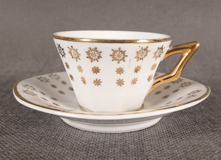 Elegancki komplet do mokki vintage lata 50. 60. biały ze złotem