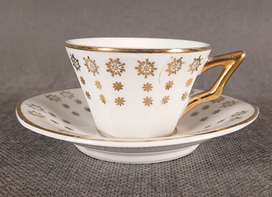 Elegancki komplet do mokki vintage lata 50. 60. biały ze złotem
