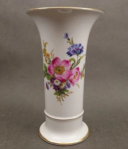 Porcelanowy Wazon Kaiser Porzellan 25 cm | Elegancki Smukły Flakon ze Wzorem Kwiatowym | Złocona Niemiecka Porcelana Kolekcjonerska Vintage