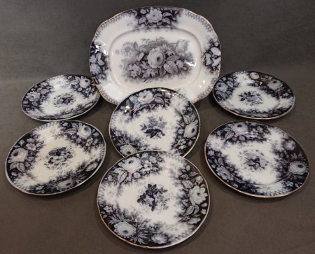 Antyczny zestaw ceramiki Villeroy & Boch Jardiniere patera i 6 talerzy