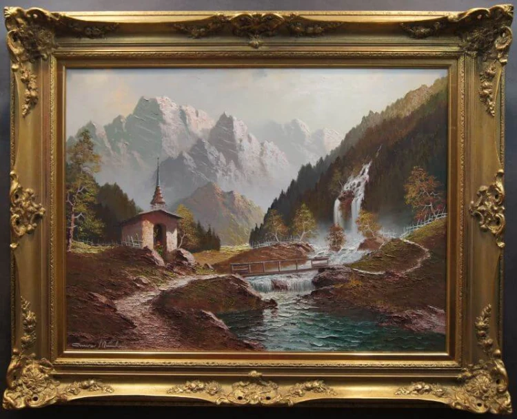 Górski wodospad w Pitztal malarstwo szpachlowe Gustav Weis