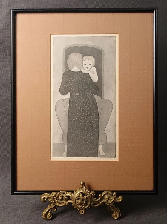 Grafika Ukochane dziecko Irene Müller z 1979 roku oprawiona w ramę z passe-partout