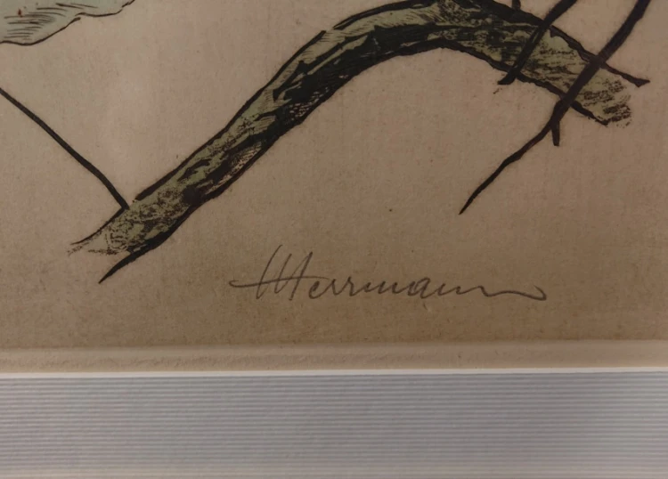 Odręczna sygnatura Herrmann lub Hermann w prawym dolnym narożniku akwaforty