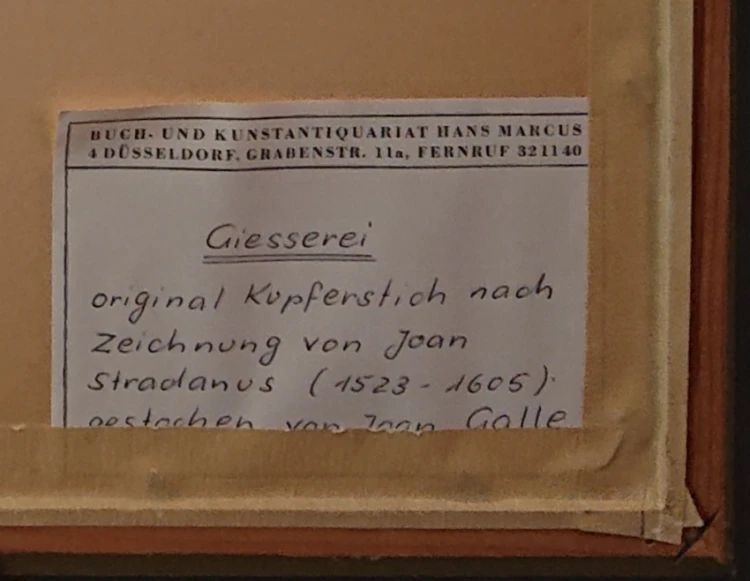 Zbliżenie na oryginalną etykietę Buch- und Kunstantiquariat Hans Marcus Düsseldorf