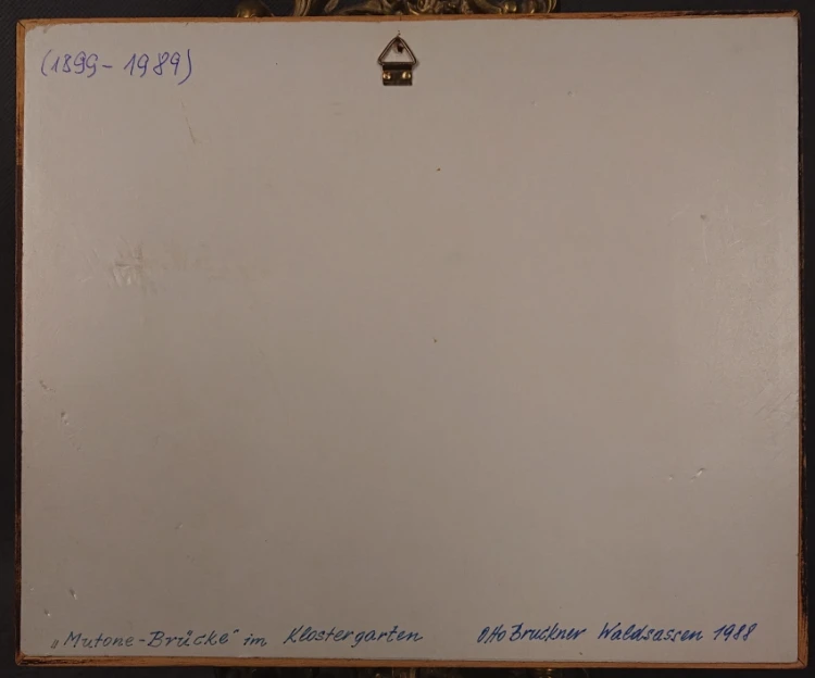 Tył miniatury z odręcznym opisem autorskim Otto Bruckner Waldsassen 1988 i zawieszką