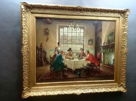 Obraz olejny despoty przy stole Jörg Sommer ur.1881r