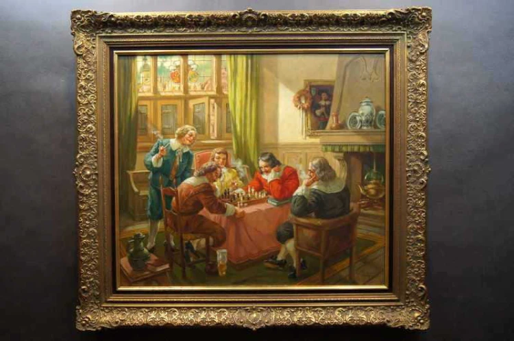 Stary obraz Szlacheckie zabawy partia szachów Hermann Prediger