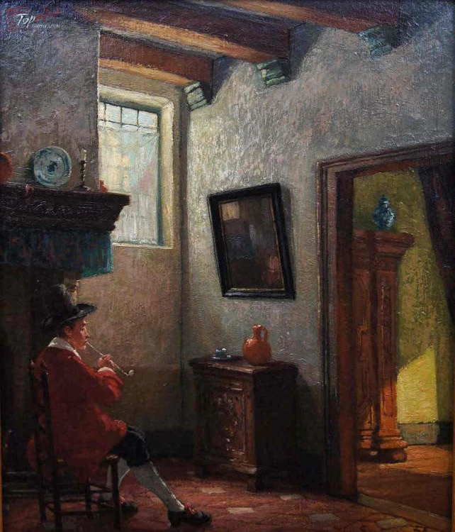 Stary obraz Scena we wnętrzu Jörg Sommer ur.1881r 