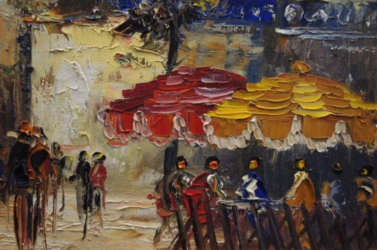 Paryskie kafejki barwny obraz olejny H. Passero