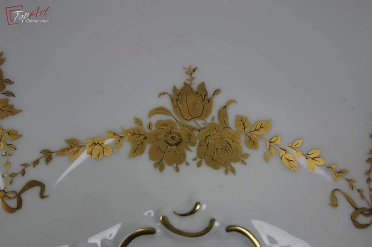 Cudowna złocona porcelanowa patera Kaiser