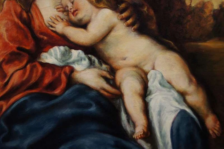 Stary obraz Święta rodzina odpoczynek Robert Vandenhouten