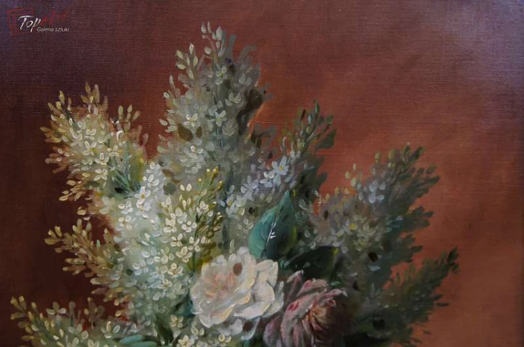 Stary obraz R. Thiele bukiet kwiatów 19 wiek 