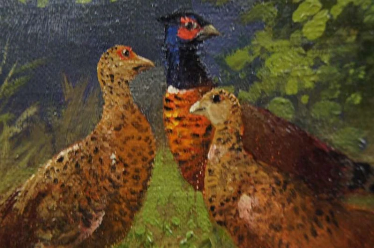 Pejzaż z bażantami animalistyczny obraz - Eugen Frank - Colon
