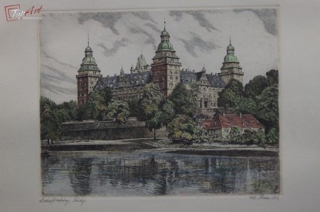 Helma Fischer- Oels duża akwaforta Zamek Johannisburg