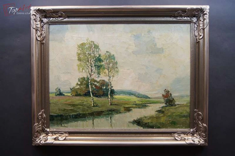 Obraz Olejny Rudolf Priebe Pejzaż z Brzozami