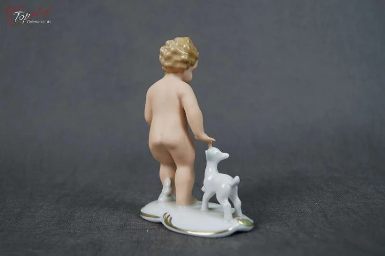 Porcelana Gerold .Figurka brzdąca z koźlęciem. Okaz !!!