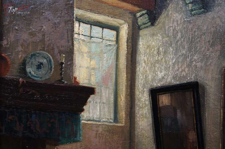Stary obraz Scena we wnętrzu Jörg Sommer ur.1881r 