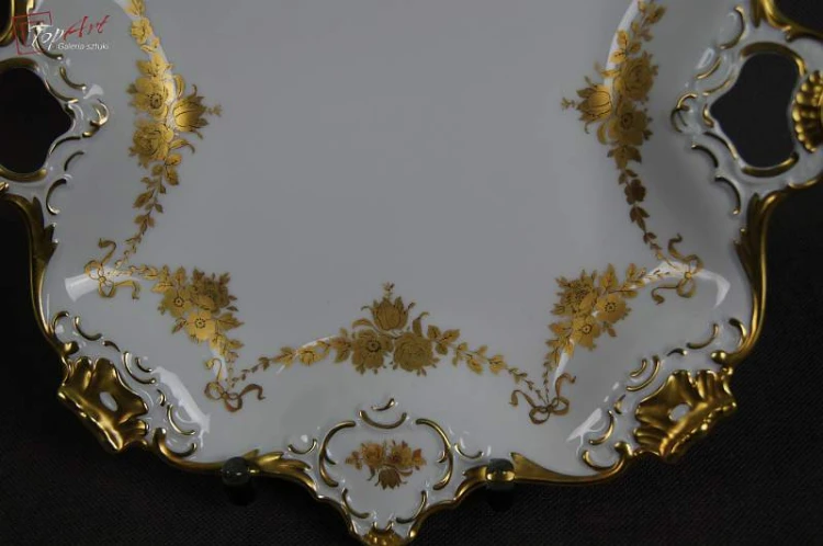 Cudowna złocona porcelanowa patera Kaiser